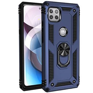 Military Grade Drop Impact for Moto One 5G Ace Case Motorola One 5G Ace G 5G Case 360 Metal Rotating Ring Kickstand Holder Armor Heavy Duty Shockproof Case for One 5G Ace Phone Case (Blue)