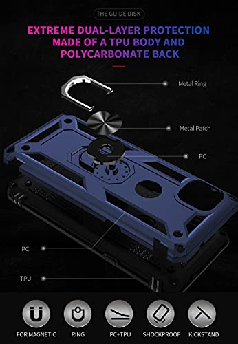 Military Grade Drop Impact for Moto One 5G Ace Case Motorola One 5G Ace G 5G Case 360 Metal Rotating Ring Kickstand Holder Armor Heavy Duty Shockproof Case for One 5G Ace Phone Case (Blue)