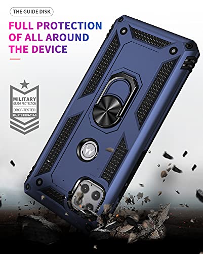 Military Grade Drop Impact for Moto One 5G Ace Case Motorola One 5G Ace G 5G Case 360 Metal Rotating Ring Kickstand Holder Armor Heavy Duty Shockproof Case for One 5G Ace Phone Case (Blue)