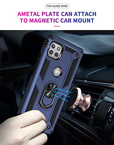 Military Grade Drop Impact for Moto One 5G Ace Case Motorola One 5G Ace G 5G Case 360 Metal Rotating Ring Kickstand Holder Armor Heavy Duty Shockproof Case for One 5G Ace Phone Case (Blue)