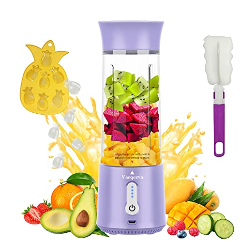 Vaeqozva Portable Blender, Personal Size Mini Blender, 17 Oz USB Rechargeable Jucier Cup, Shakes and Smoothies with Ice Tray for Home, Travel, Sport, Office