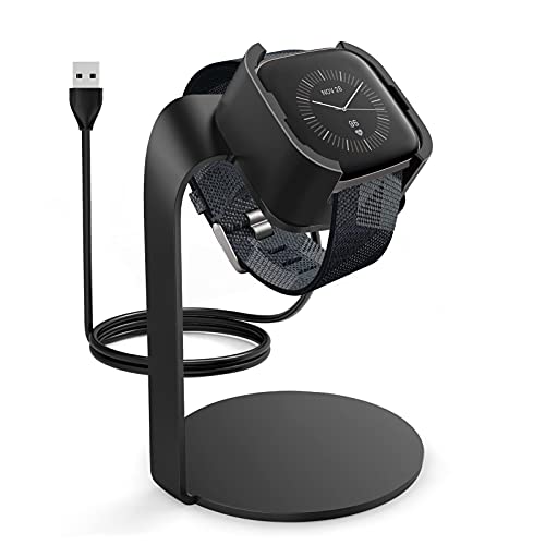 Kmasic Charging Dock Compatible with Fitbit Versa 2, Aluminum Charging Stand Portable Magnetic Charging Station Accessories Replacement 3.3ft USB Cable for Fitbit Versa 2 Smartwatch, Black