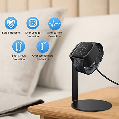 Kmasic Charging Dock Compatible with Fitbit Versa 2, Aluminum Charging Stand Portable Magnetic Charging Station Accessories Replacement 3.3ft USB Cable for Fitbit Versa 2 Smartwatch, Black