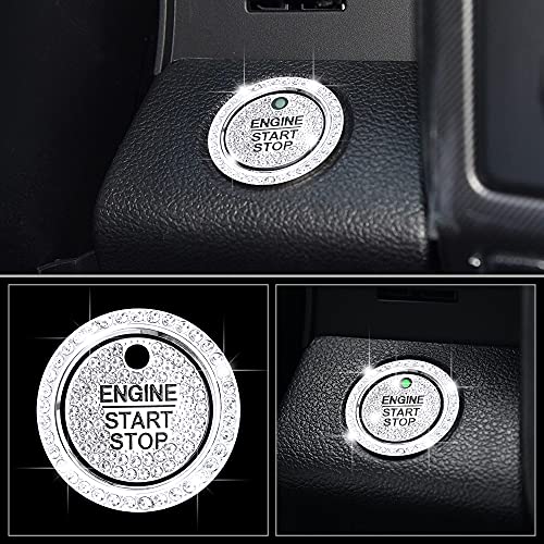 CARFIB for Ford F-150 F-250 F-350 F-450 Edge Fusion Car Bling Accessories 2021 2020 2019 Ignition Button Ring Start Stop Decals Caps Covers Pickup Truck Men Women Zinc Alloy Rhinestone Silver 2 Pack