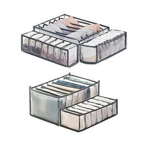 5 set foldable underwear drawer organizer,mesh closet underwear organizer drawer divider,grey