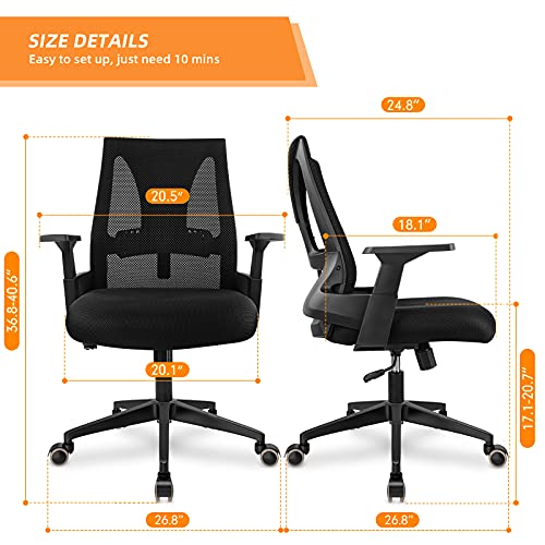 DAVEJONES Office Desk Chair Mid Back - Lumbar Support Ergonomic Office Chair, Swivel Chair with Large Seat for Adults Comfortable