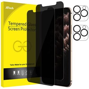 jetech privacy screen protector for iphone 11 pro max 6.5-inch with camera lens protector, anti spy tempered glass film, 2-pack each