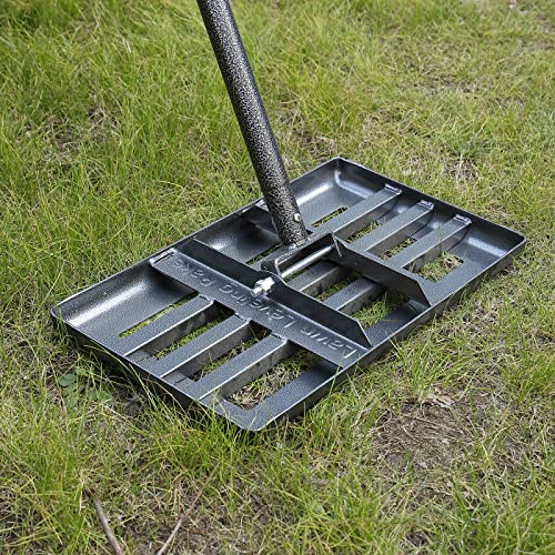 SANDEGOO Lawn Leveling Rake | Levelawn Tool | Level Soil or Dirt Ground Surfaces Easily | 18” x 10” Ground Plate | rakes for lawns Heavy Duty 72” Extra Long Handle | Extracted Iron Metal Black