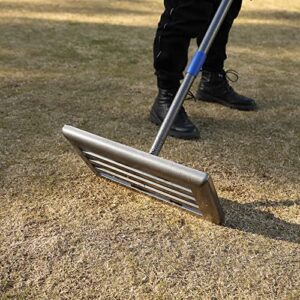 SANDEGOO Lawn Leveling Rake | Levelawn Tool | Level Soil or Dirt Ground Surfaces Easily | 18” x 10” Ground Plate | rakes for lawns Heavy Duty 72” Extra Long Handle | Extracted Iron Metal Black