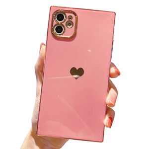 tzomsze square iphone 11 case, cute full camera lens protection & electroplate reinforced corners shockproof edge bumper case compatible with iphone 11 [6.1 inches] -candy pink