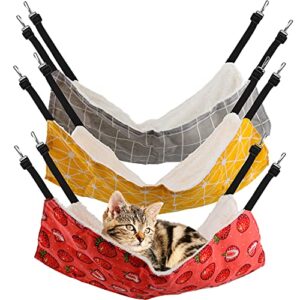 3 pcs cat hammock, reversible cat hanging hammock pet cage hammock soft plush cat bed double sided resting sleepy pad with adjustable straps for cats rabbits small dogs small animals