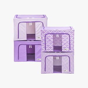 foldable clothes storage bag organizer pop up bins strong handle quality fabric for collapsible closet boxes 4 pack (large) (lavender)