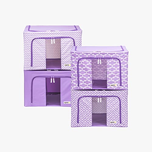 Foldable Clothes Storage Bag Organizer Pop Up Bins Strong Handle Quality Fabric for Collapsible Closet Boxes 4 Pack (Large) (Lavender)