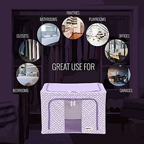 Foldable Clothes Storage Bag Organizer Pop Up Bins Strong Handle Quality Fabric for Collapsible Closet Boxes 4 Pack (Large) (Lavender)