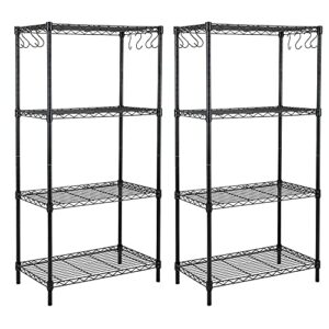 efine 2-pack 4-shelf shelving unit with 8 hooks, adjustable, carbon steel wire shelves, 150lbs loading capacity per shelf, shelving units and storage for kitchen and garage (23.6w x 14d x 47h)
