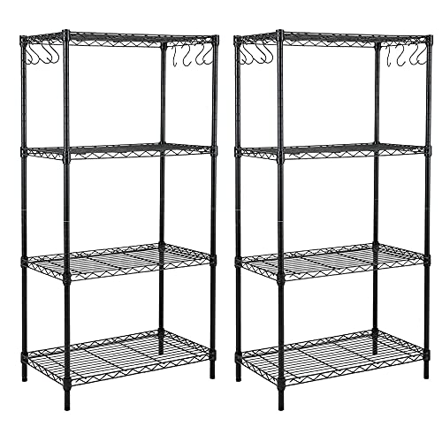 EFINE 2-Pack 4-Shelf Shelving Unit with 8 Hooks, Adjustable, Carbon Steel Wire Shelves, 150lbs Loading Capacity Per Shelf, Shelving Units and Storage for Kitchen and Garage (23.6W x 14D x 47H)