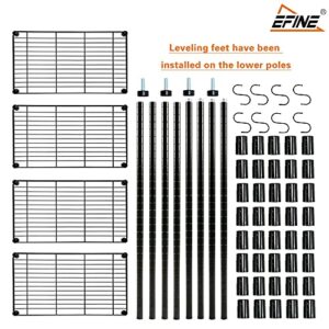 EFINE 2-Pack 4-Shelf Shelving Unit with 8 Hooks, Adjustable, Carbon Steel Wire Shelves, 150lbs Loading Capacity Per Shelf, Shelving Units and Storage for Kitchen and Garage (23.6W x 14D x 47H)