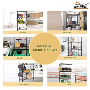 EFINE 2-Pack 4-Shelf Shelving Unit with 8 Hooks, Adjustable, Carbon Steel Wire Shelves, 150lbs Loading Capacity Per Shelf, Shelving Units and Storage for Kitchen and Garage (23.6W x 14D x 47H)