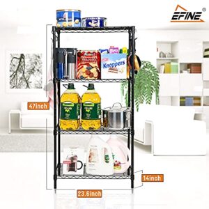 EFINE 2-Pack 4-Shelf Shelving Unit with 8 Hooks, Adjustable, Carbon Steel Wire Shelves, 150lbs Loading Capacity Per Shelf, Shelving Units and Storage for Kitchen and Garage (23.6W x 14D x 47H)