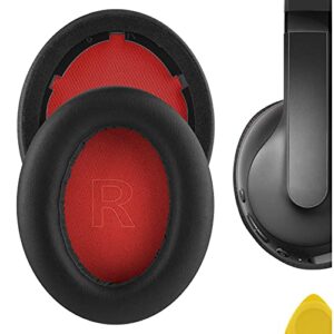 geekria quickfit protein leather replacement ear pads for anker soundcore life q10, q10 bt headphones earpads, headset ear cushion repair parts (black/red)