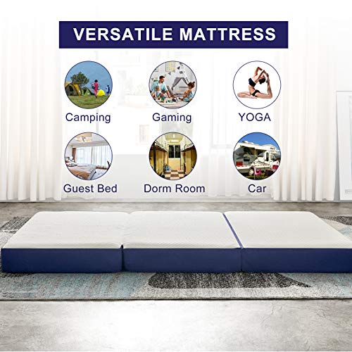 JINGWEI Folding Mattress, Tri-fold Memory Foam Mattress Topper with Washable Cover, 3-Inch, Twin XL Size, Play Mat, Foldable Bed, Guest beds, Camp Portable Bed, 38"*78"*3"