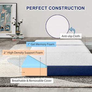 JINGWEI Folding Mattress, Tri-fold Memory Foam Mattress Topper with Washable Cover, 3-Inch, Twin XL Size, Play Mat, Foldable Bed, Guest beds, Camp Portable Bed, 38"*78"*3"