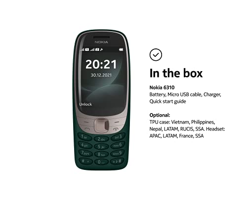 Nokia 6310 (2021) Dual-SIM 16MB ROM + 8MB RAM (GSM Only | No CDMA) Factory Unlocked 2G GSM Cell-Phone (Dark Green) - International Version