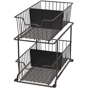 simple houseware 2 tier cabinet wire basket drawer organizer, brown