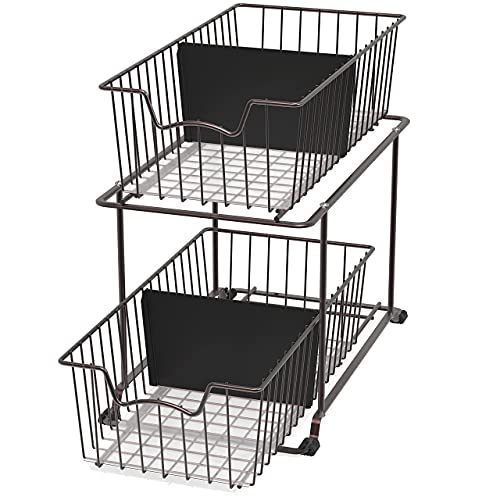 Simple Houseware 2 Tier Cabinet Wire Basket Drawer Organizer, Brown