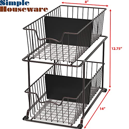 Simple Houseware 2 Tier Cabinet Wire Basket Drawer Organizer, Brown