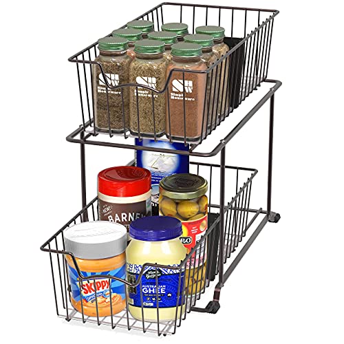 Simple Houseware 2 Tier Cabinet Wire Basket Drawer Organizer, Brown