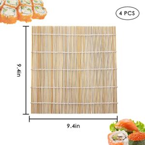 LEEFONE 4 PCS 9.5" x 9.5" Natural Bamboo Sushi Rolling Mat