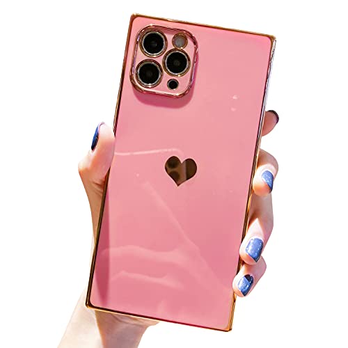 Tzomsze Square iPhone 11 Pro Max Case, Cute Full Camera Lens Protection & Electroplate Reinforced Corners Shockproof Edge Bumper Case Compatible with iPhone 11 Pro Max [6.5 inches] -Candy Pink