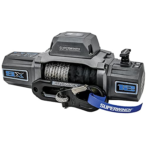 Superwinch 1712201 SX12SR 12V DC Winch 12,000 lb/5,443 kg Single Line Pull with Hawse Fairlead, 3/8in x 85ft Synthetic Rope, Corded Handheld and Wireless Remote