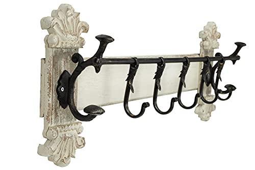 Deco 79 Metal 7 Hangers Wall Hook, 33" x 6" x 13", White