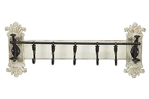 Deco 79 Metal 7 Hangers Wall Hook, 33" x 6" x 13", White