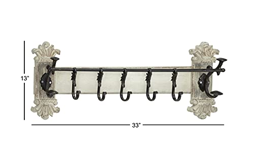 Deco 79 Metal 7 Hangers Wall Hook, 33" x 6" x 13", White