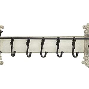 Deco 79 Metal 7 Hangers Wall Hook, 33" x 6" x 13", White