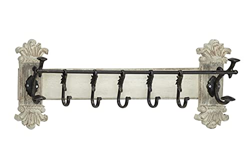 Deco 79 Metal 7 Hangers Wall Hook, 33" x 6" x 13", White