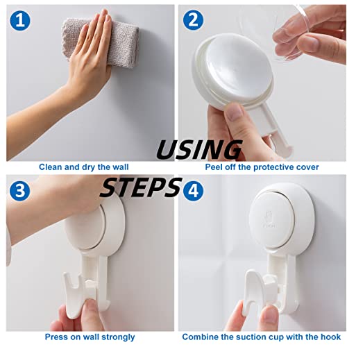 VELMADE Shower Suction Cup Hooks 4 Pack, Heavy Duty Towel Hanger for Shower, Wall Mounted Strong Hanging Suction Cup Hooks No Drilling, Removable Suction Cup Hooks Waterproof, White