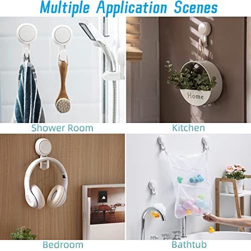 VELMADE Shower Suction Cup Hooks 4 Pack, Heavy Duty Towel Hanger for Shower, Wall Mounted Strong Hanging Suction Cup Hooks No Drilling, Removable Suction Cup Hooks Waterproof, White