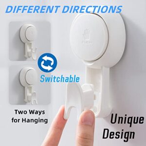 VELMADE Shower Suction Cup Hooks 4 Pack, Heavy Duty Towel Hanger for Shower, Wall Mounted Strong Hanging Suction Cup Hooks No Drilling, Removable Suction Cup Hooks Waterproof, White