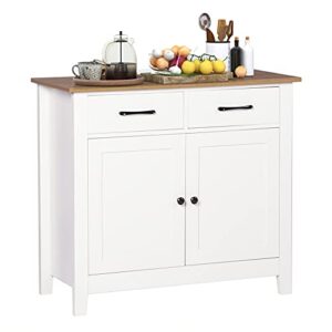 friday discount kitchen sideboard buffet storage cabinet with 2 drawers, 1 adjustable shelf, 2 doors cupboard console table for living room, dining room, hallway furniture, ivory white