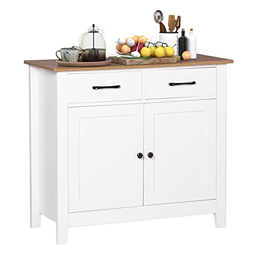 Friday discount Kitchen Sideboard Buffet Storage Cabinet with 2 Drawers, 1 Adjustable Shelf, 2 Doors Cupboard Console Table for Living Room, Dining Room, Hallway Furniture, Ivory White