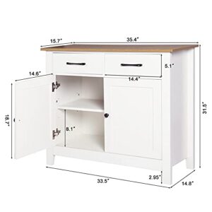 Friday discount Kitchen Sideboard Buffet Storage Cabinet with 2 Drawers, 1 Adjustable Shelf, 2 Doors Cupboard Console Table for Living Room, Dining Room, Hallway Furniture, Ivory White