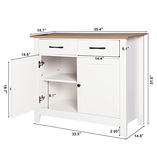 Friday discount Kitchen Sideboard Buffet Storage Cabinet with 2 Drawers, 1 Adjustable Shelf, 2 Doors Cupboard Console Table for Living Room, Dining Room, Hallway Furniture, Ivory White