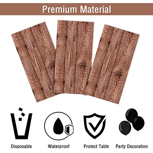 3 Pieces Wood Grain Tablecloth Brown Wood Plastic Table Cover Rectangular Table Decoration for Kitchen Dining Room, Barbecue Thanksgiving Fall Autumn Party