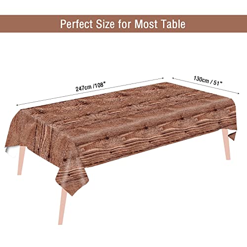 3 Pieces Wood Grain Tablecloth Brown Wood Plastic Table Cover Rectangular Table Decoration for Kitchen Dining Room, Barbecue Thanksgiving Fall Autumn Party