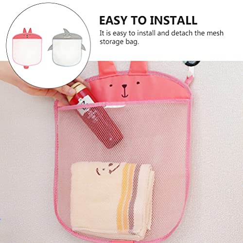 balacoo 2pcs Wall Mounted Storage Bag Cartoon Mesh Bath Toy Organizer Suction Cup Hanging Basket for Kitchen Bathroom Wall Door Closet 42X35CM