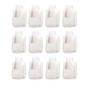 (12pk) mini milk jugs plastic with lid quart size jugs empty milk jugs, use for milk, brews, juice, teas, easy grip easy pour pitcher elderly, special needs & small hands, food safe, hdpe squat 32 oz